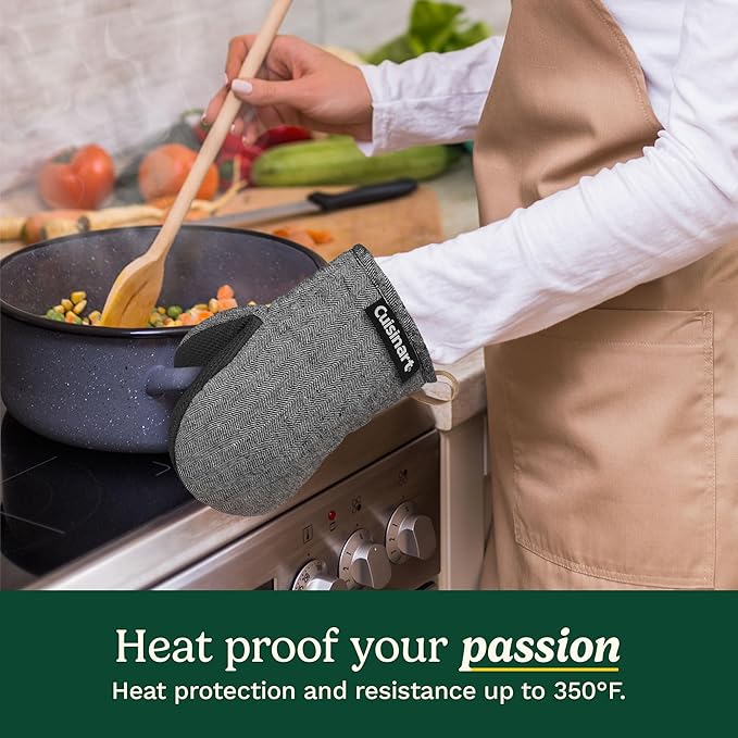 Cuisinart Heritage Mini Oven Mitts – 5.5” x 7” Heat-Resistant Kitchen Mitts for Oven with Non-Slip Neoprene Palm, Cotton Filling, and Faux Leather Loop – Durable Oven Mitt Set for Cooking & Baking