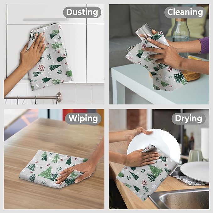 Urban Villa Kitchen Towels Christmas Green Trees Print Premium Quality,100% Cotton Dish Towels Mitered Corners Ultra Soft (Size: 20X30 Inch) Highly Absorbent Bar Towels & Tea Towels - (Set of 6)