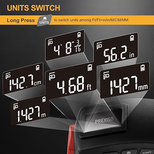 PREXISO 2-in-1 Digital Tape Measure - 16Ft Rechargeable Digital Measuring Tape Ruler Ft/Ft+in/in/M/CM/MM Unit, Metric & Inches Retractable Measurement Tape Tools, Auto Lock, Pythagorean, Area, Volume