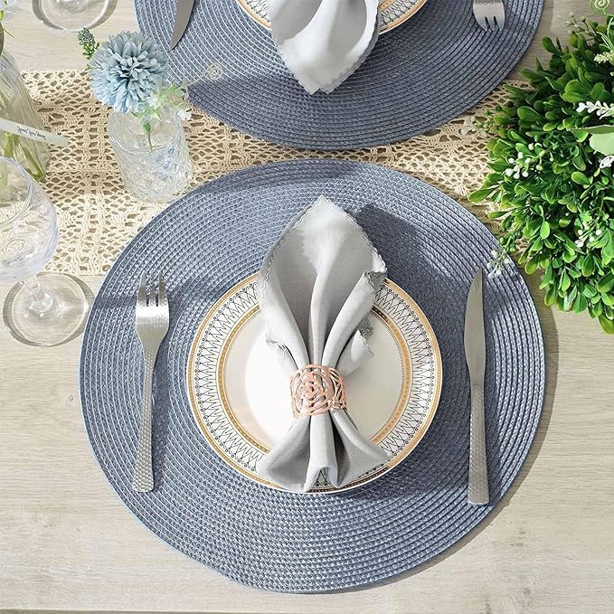 AHHFSMEI Round Placemats Set of 4 Heat Resistant Washable Non-Slip Woven Braided Table Mats for Dining Table Kitchen & Home Decor (Light Blue,4)
