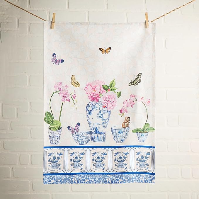 Maison d' Hermine Kitchen Towels Set of 3 100% Cotton 27.50" x 20" Reusable Cloth Tea Dish Towels Absorbent with Hanging Loop for Kitchen Gifts for Mothers Day Spring/Summer (Canton)