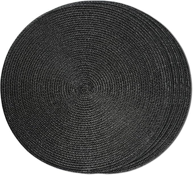 FunWheat Round Braided Placemats Set of 4 Table Mats for Dining Tables Woven Washable Non-Slip Place mats 15inch (Black, 4pcs)