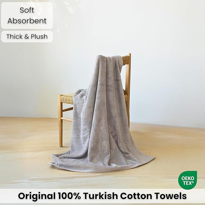 SALBAKOS Luxury 100% Turkish Cotton Bath Sheets 40x80 in Oversized Extra Large Bath Towels Thick Soft Absorbent Turkish Towel for Spa Beach (Pack of 1, Silver, Jumbo Bath Sheet)