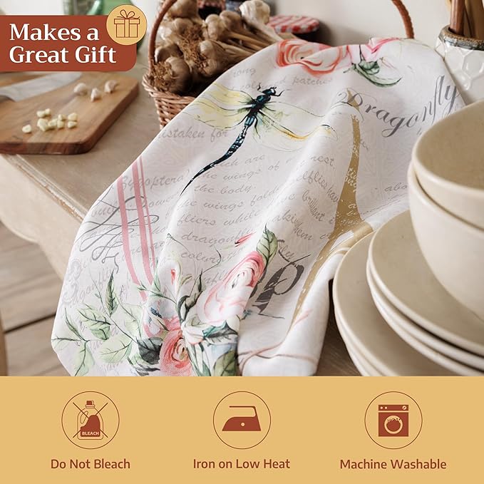 Maison d' Hermine Kitchen Towels Set of 2 100% Cotton 27.50" x 20" Reusable Cloth Tea Dish Towels Absorbent with Hanging Loop for Kitchen, Home, Dining, Cocktail Parties Spring/Summer (Champ De Mars)