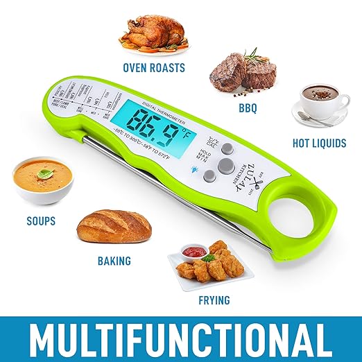Zulay Instant Read Food Thermometer - Waterproof Digital Meat Thermometer with Backlight, Calibration & Internal Magnetic Mount - Cooking Thermometer for Meat, Kitchen, BBQ & Grill (Green)
