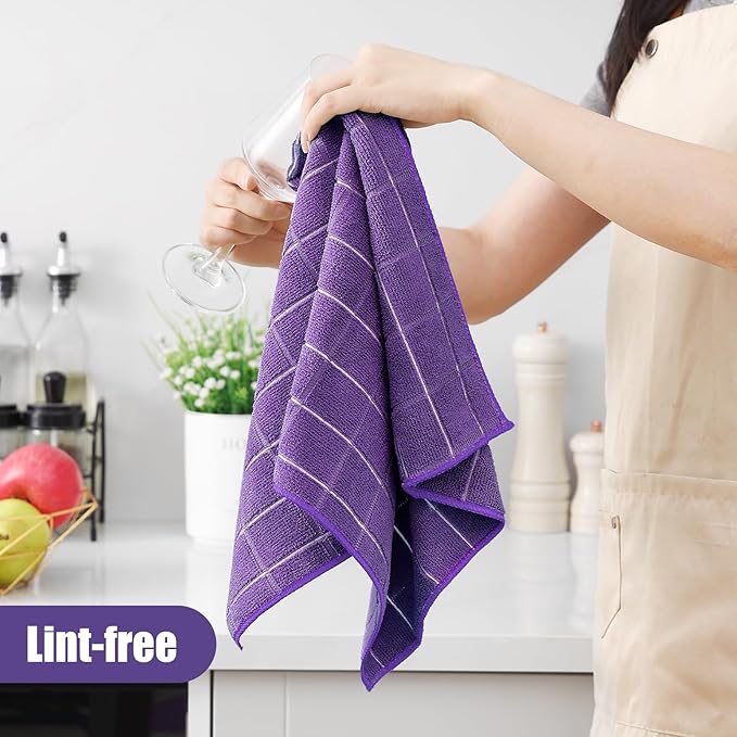 Homaxy Microfiber Kitchen Towels and Dishcloths Set, 20 Pack Soft and Absorbent Dish Hand Towels Bulk, 28 x 16 Inch & 12 x 12 Inch Quick Drying Rags for Washing Dishes, Purple