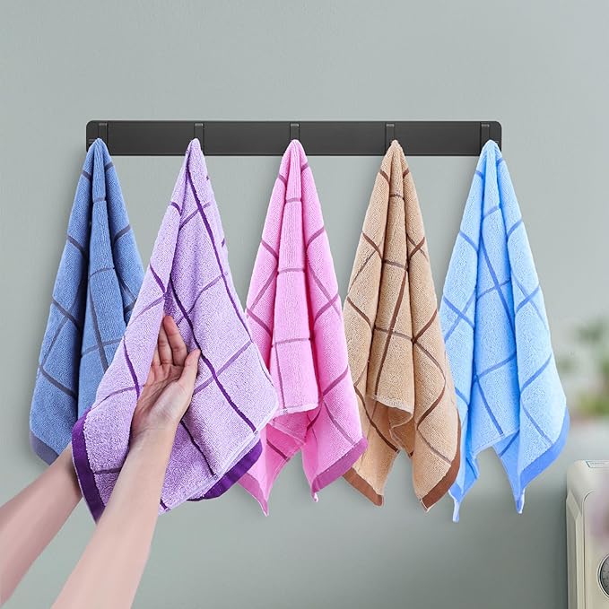 5 Pack Premium Cotton Hand Towels - Ultra Soft & Absorbent 13x29 Inch Bath & Face Towels - Elegant Line Design for Bathroom, Kitchen, Gym, Spa - Perfect Guest Towels for Home & Luxury Hotels