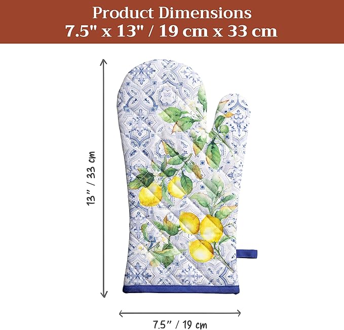 Maison d'Hermine Oven Gloves 100% Cotton Oven Mitt 7" x 13" with Loop Heat Resistant BBQ Cooking Gloves Baking Grilling Gifts for Mothers Day Spring/Summer (Pack of 1, Citrus)