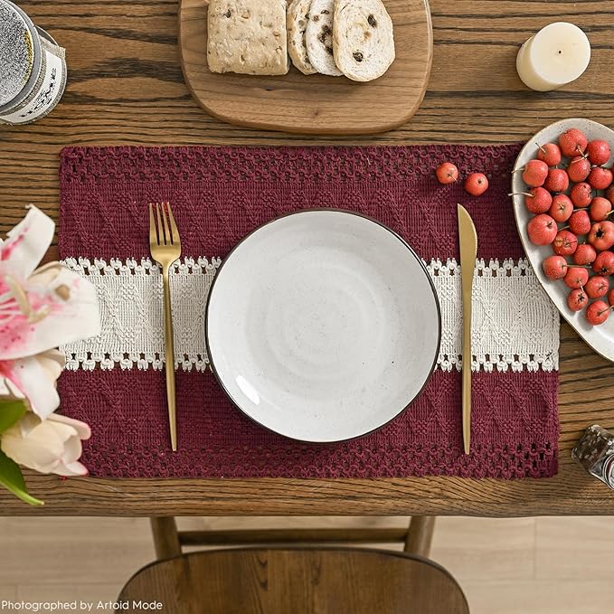 Artoid Mode Red Farmhouse Rustic Placemats Set of 6,12x18 Inch Seasonal Hollow Table Mats Party Kitchen Dining Decoration