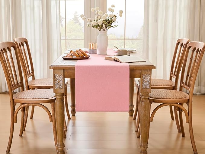 YATOJUZI Pink Table Runner Valentines Day Seasonal Summer Kitchen Dining Coffee Table Decoration 95 Inches Long Waterproof Farmhouse Rustic Table Runner Pink Home Wedding Party Decor 16x95Inch