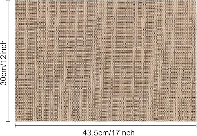 Myir JUN Placemats Set of 8, Vinyl Woven Placemats Place Mats Indoor Set of 8 Washable Table Mats Non-Slip Place mats for Dining Table (Light Brown, Set of 8)