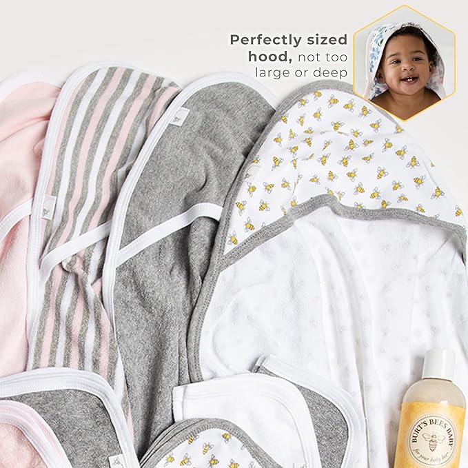 Burts Bees Baby Infant Hooded Towels Botanical Gardens Organic Cotton, Unisex Bath Essentials and Newborn Necessities, Soft Nursery Towel with Hood Set, 2-Pack Size 29 x 29 Inch