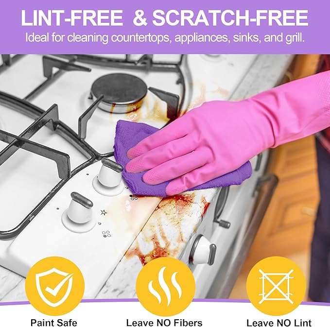 Microfiber Cleaning Cloth, 12 Pack Purple Cleaning Rags,12" X 11" Lint Free Dish Towels Wash Cloths, Reusable Microfiber Towels for Home and Kitchen Bathroom Apartment Cleaning Supplies