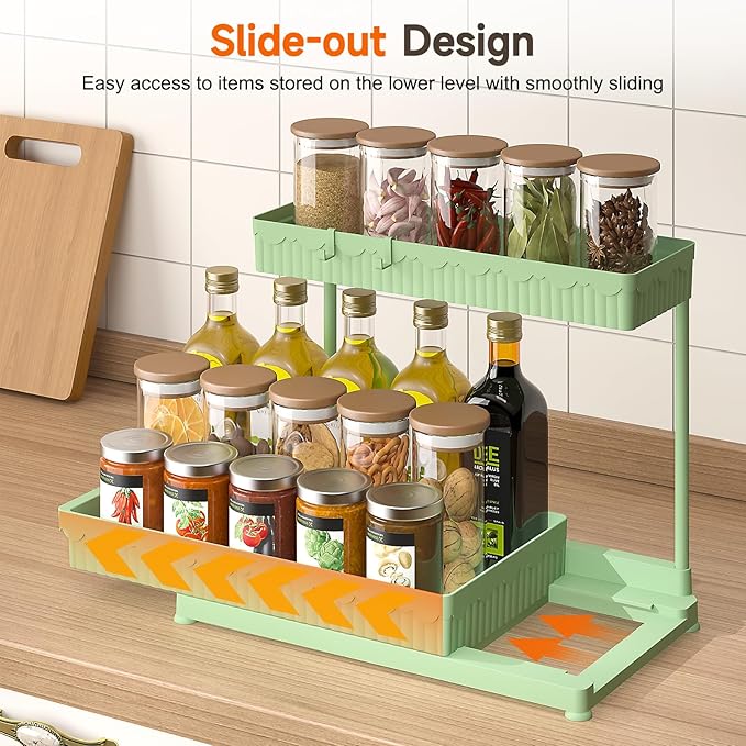 Sevenblue 3 Pack Multi-Purpose Under Sink Organizers and Storage, 2026 L-Shaped Pull Out Cabinet Organizer for Bathroom & Kitchen, Under Cabinet Organizer with Hooks Hanging Cup (Green, 12.85 inch)