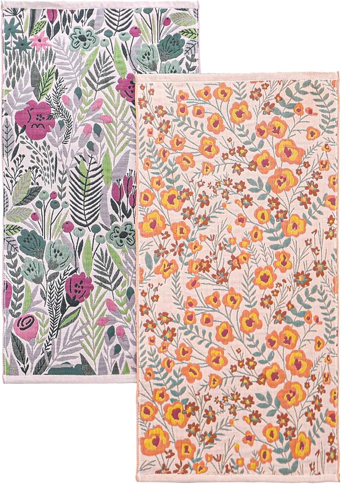Kitchen Tea Towels 15" x 30",Quick Dry100% Organic Cotton for Kitchen Drying Linework,Ultra Absorbent Decorative Boho Floral Large Tea Towels with Hanging Loop