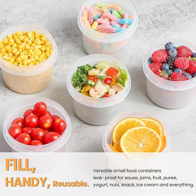 TUZAZO 20 Oz Food Storage Containers with Screw Lids, 12-Count Reusable Small Plastic Soup Containers for Portion and Meal Prep | Microwave-, Freezer-, Dishwasher-Safe | BPA Free