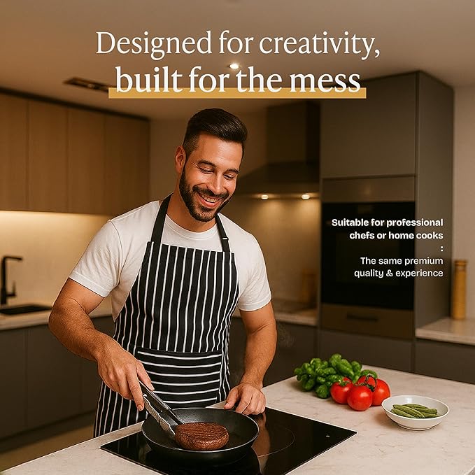 Will Well Kitchen Apron for Men and Women - 33" x 27" Oil-and-Water-Resistant with Adjustable Neck Strap and 38" Waist Ties for a Snug Fit, Lightweight with 2 Front Pockets - 2-Pack, Black
