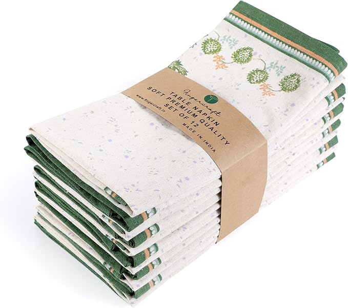 FINGERCRAFT Cloth Napkins, Set of 12 Cotton Linen Blend Printed Dinner Napkins Cloth Mitered Corner Perfect for Parties Dinners Weddings Cocktail Christmas Easter 20x20 Country Side