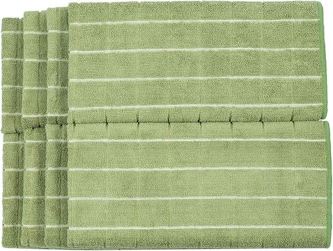 Microfiber Dish Towels - Soft, Super Absorbent and Lint Free Kitchen Towels - 8 Pack (Lattice Designed Olive Colors) - 26 x 18 Inch (Olive Green)