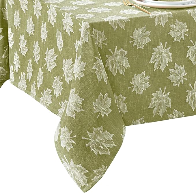 Elrene Home Fashions Falling Leaves Jacquard Harvest/Thanksgiving Cotton Tablecloth, 60"x120" Rectangle, Green