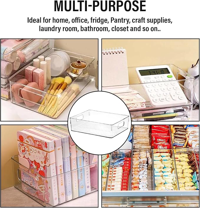 Clear Plastic Storage Bins, Pantry Organizers and Storage or Kitchen Organization and Storage Containers Bins for Organizing, Fridge, Freezer, Bathroom, Pantries, Refrigerator, Cabinet Organizer Bin