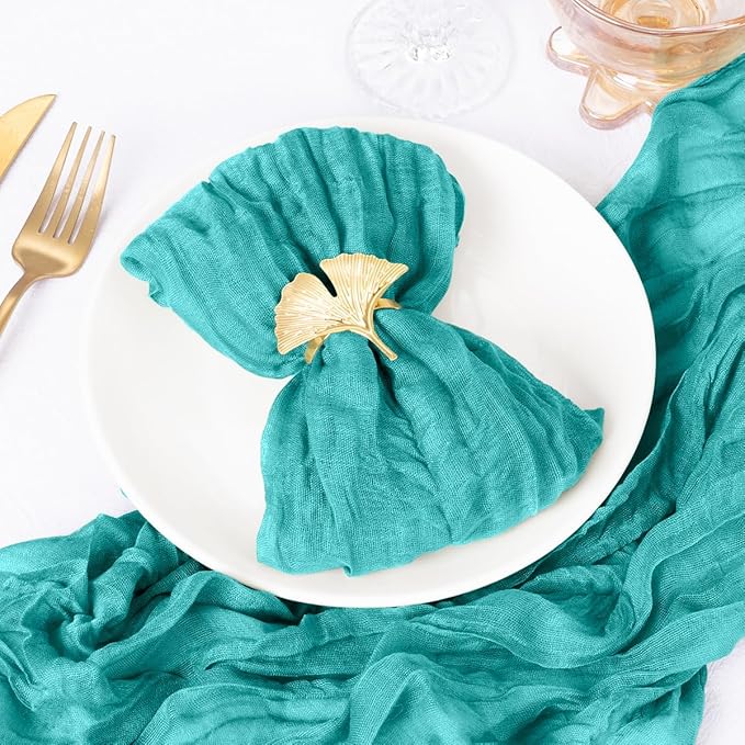 DeZerlor 12 Pack Teal Green Cheesecloth Napkins Spring Cloth Napkins Set of 12 Turquoise Dinner Napkins Bulk 21x21 Inches for Wedding Bridal Shower Baby Shower Parties