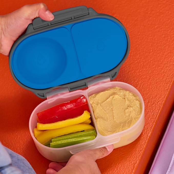 b.box Snack Box 2 Pack - Leak Proof Mini Bento Box for Kids & Toddlers, 2 Compartment Snack Containers for Kids, Dishwasher Safe, BPA Free, PFAS Free, Ages 4m+, 1 3/4 Cup Each (Ocean Blue + Slate)