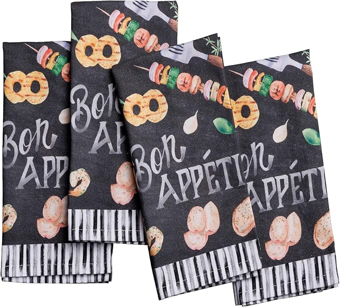 Maison d' Hermine Cloth Napkins Set of 4 100% Cotton Everyday Reusable Square Napkins Cloth Washable Dinner Party Wedding Restaurant Gifts for Mothers Day Spring/Summer (Just BBQ, 18" x 18")