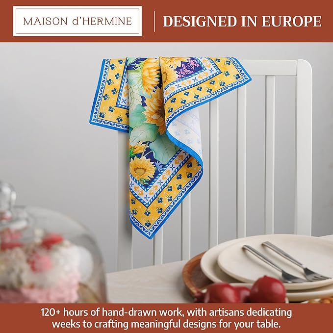 Maison d' Hermine Cloth Napkins Set of 4 100% Cotton Everyday Reusable Square Napkins Cloth Washable Dinner Party Wedding Restaurant Gifts for Mothers Day Spring/Summer(Sunflower Days, 18" x 18")