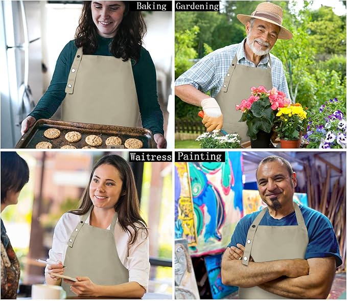 Yuubin Extra Large Aprons for Men Adjustable Button Apron with Pockets Chef Cooking Kitchen Aprons Women,Water&Oil Resistant