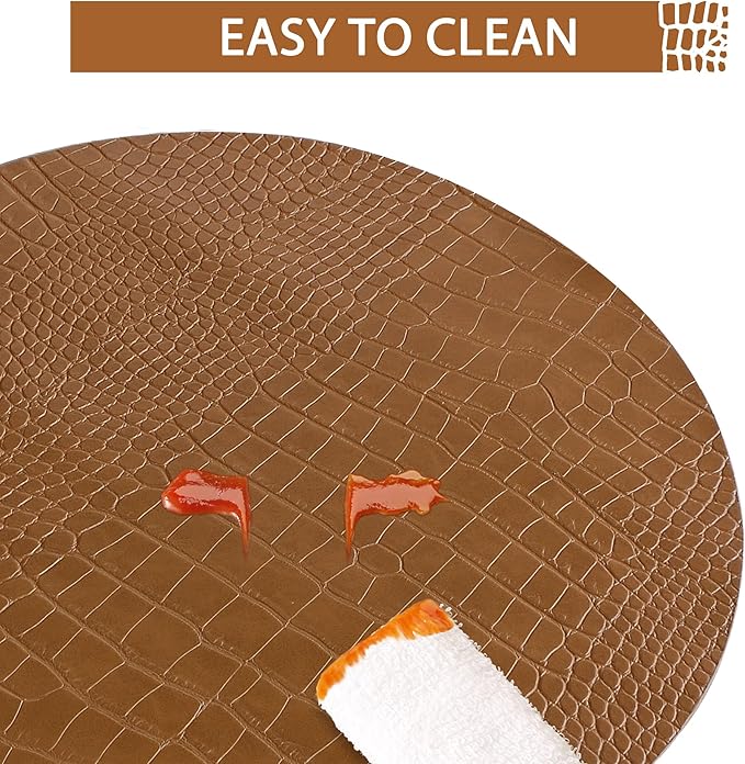 Jovono Round Leather Placemats for Round Tables Set of 8, Brown Place Mats and Coasters, Wipeable Waterproof Heat Resistant Table Mats Easy to Care for Indoor Decor 13 inch Diameter