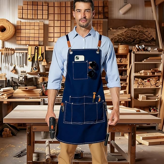 Canvas Work Apron,Cross Back Aprons for Men,Women,Cooking,Carpenter,Woodworking,Chef,BBQ,Grilling,Bartender