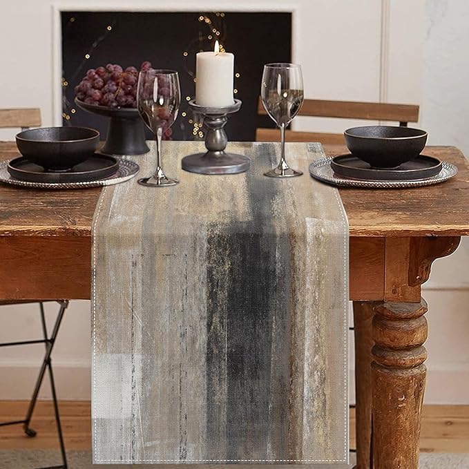 Emvency Farmhouse Table Runner, Abstract White and Brown Art Painting for Kitchen Coffee Table Family Dinners Holiday Parties Wedding Events Decor(13x90 inch)