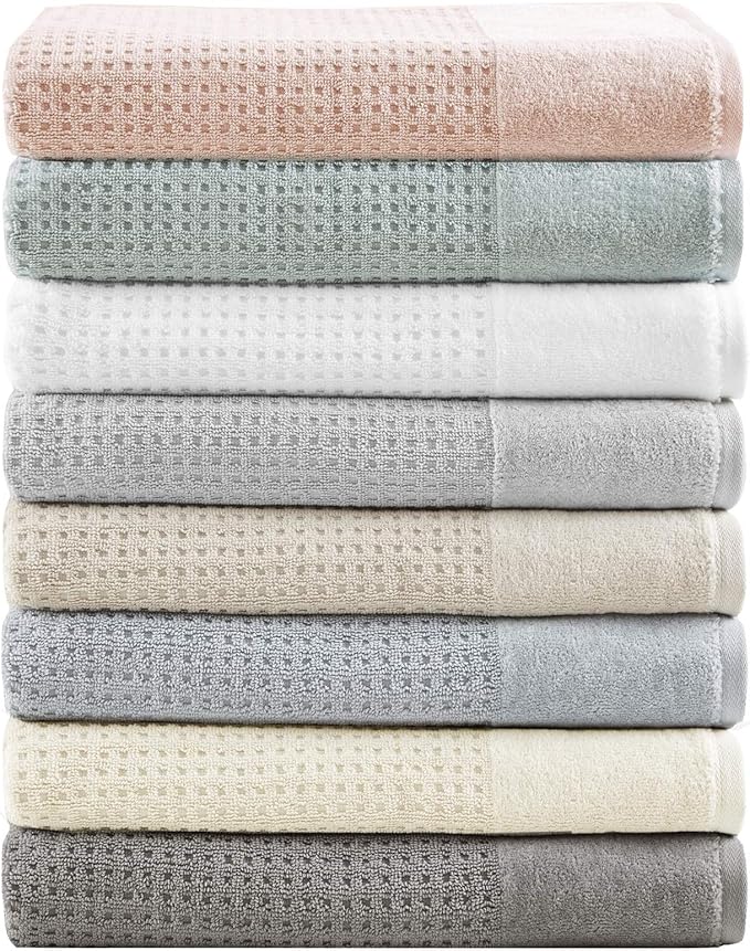 Madison Park Spa Waffle 100% Cotton Luxurious Towel Set, Premium Texture Waffle Weave, Highly Absorbent, Quick Dry, Hotel & Spa Quality Wash Clothes for Bathroom, Assorted Sizes, White 6 Piece