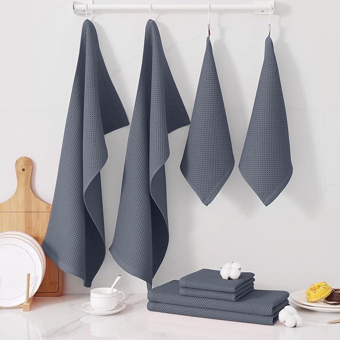 Homaxy 100% Cotton Kitchen Towels and Dishcloths Set, 12 x 12 Inches and 13 x 28 Inches, Set of 16 Bulk Kitchen Towels Set, Ultra Soft Absorbent Dish Cloths for Washing Dishes, Dark Grey