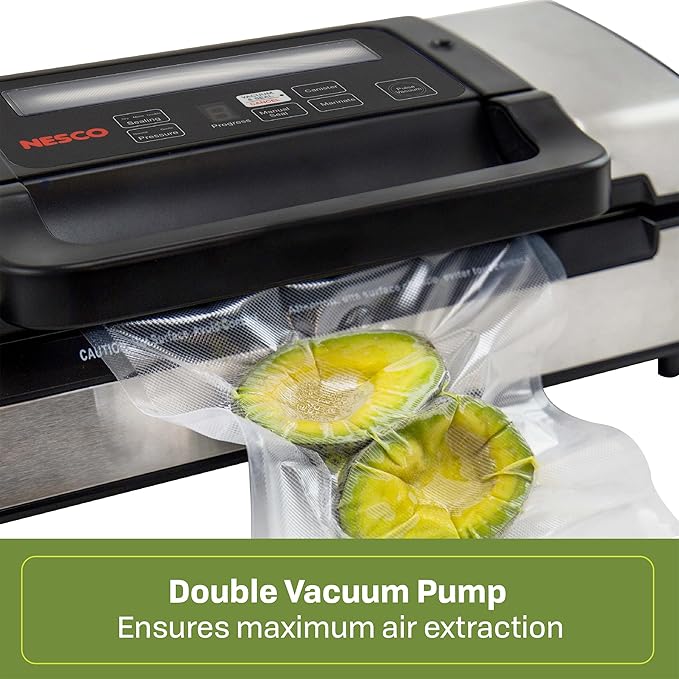 Nesco Deluxe Food VS-12 Vacuum Sealer, 130 Watts, Kit Bags & Viewing Lid, Compact, Silver