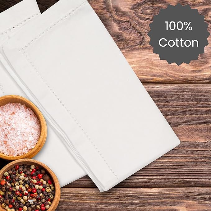 Cotton Clinic Hemstitch Cloth Dinner Napkins – Perfect Everyday Use Table Napkins – Soft Durable Washable – Ideal for Party Wedding Christmas Easter – Set of 12 – 20x20 inches – White