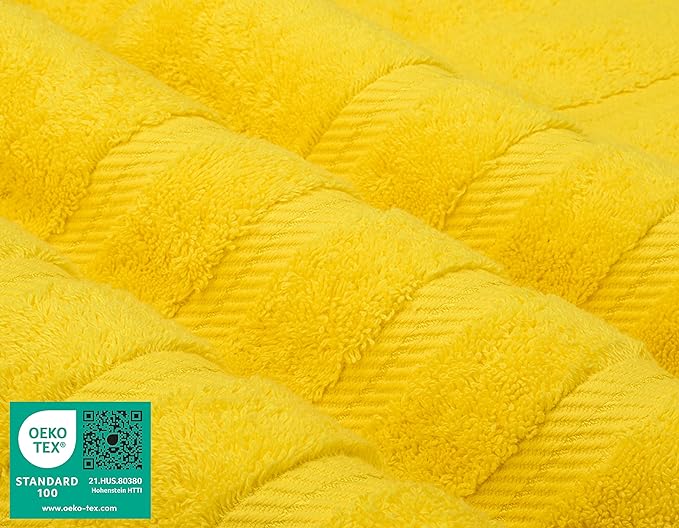 American Soft Linen Luxury 6 Piece Towel Set, 2 Bath Towels 2 Hand Towel 2 Washcloths, 600 GSM 100% Cotton Turkish Towels for Bathroom, Yellow Towel Sets