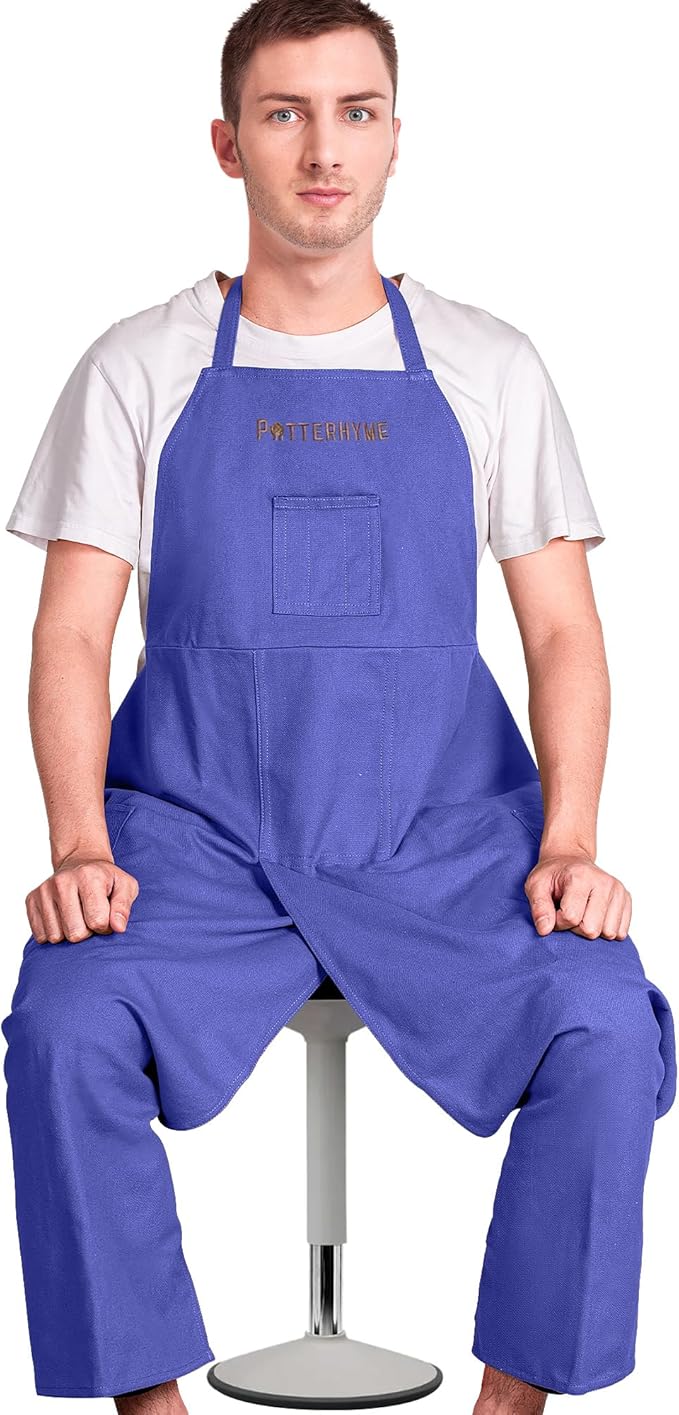 Full Coverage Pottery Apron Split Leg - 100% Cotton Canvas Potter's & Ceramics Aprons with Pockets for Women & Men