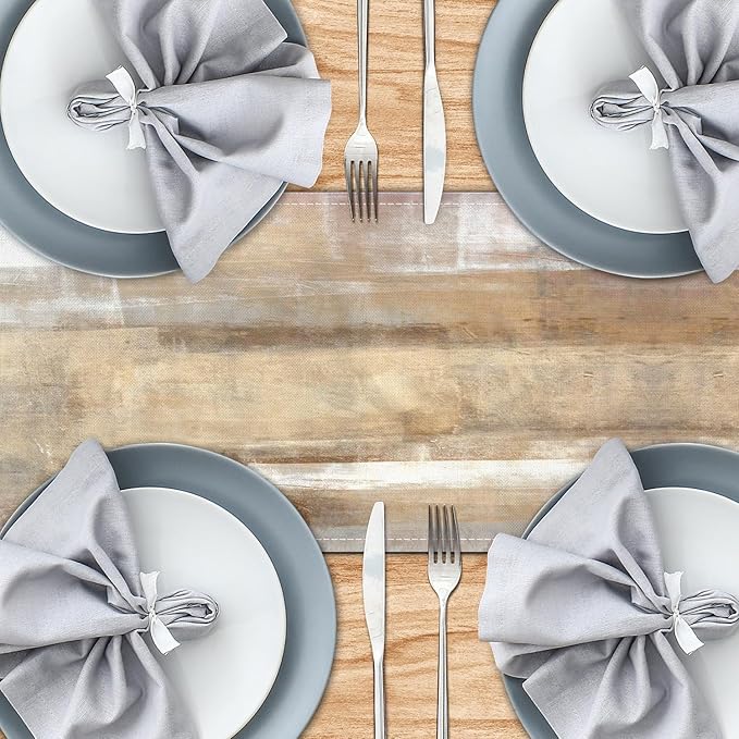 Brown Grey Table Runners Modern Art Farmhouse Linen Table Runners Dresser Scarves Retro Rustic Style for Party Kitchen Dining Table Coffee Holiday Party Decor (13"x 90")