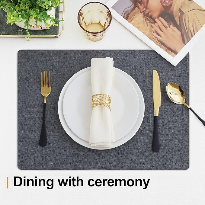 Homaxy Cloths Placemats for Dining Table Set of 4, Heat Resistant Washable Cotton Linen Blend Table Mats, Easy to Clean Place Mats for Indoor Outdoor Party Kitchen Decoration, 13" x 19", Charcoal Gray