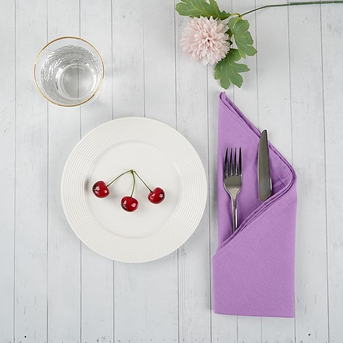 Solid Color Cotton Blended Dinner Cloth Napkins - Set of 12 (17 x 17 inches) - for Wedding Parties Events & Home Use (Lavender)