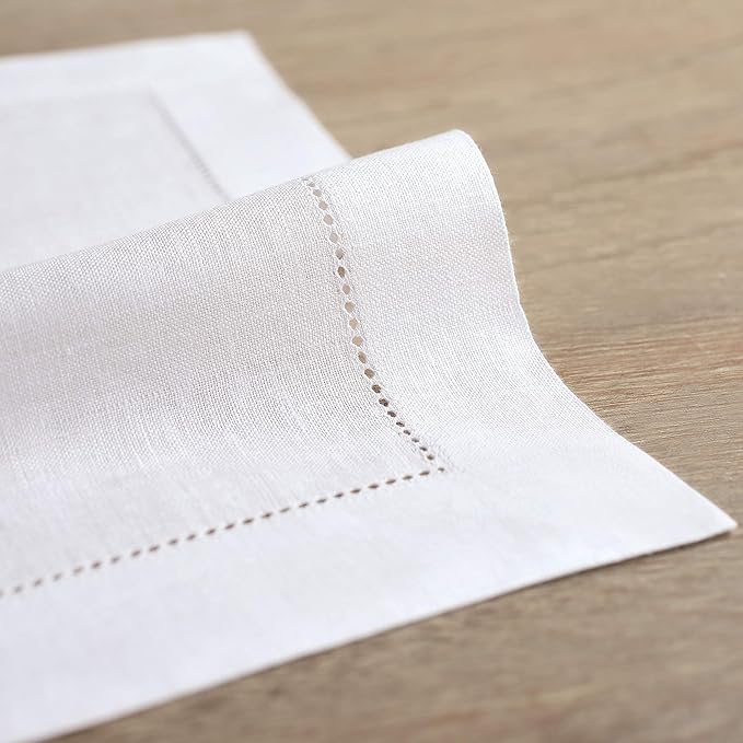 Solino Home Linen Cloth Placemats Set of 6-100% Pure Linen Hemstitch White Placemats 14 x 19 Inch - Classic Hemstitch Table Place Mats for Mothers Day, Spring, Summer, Memorial Day