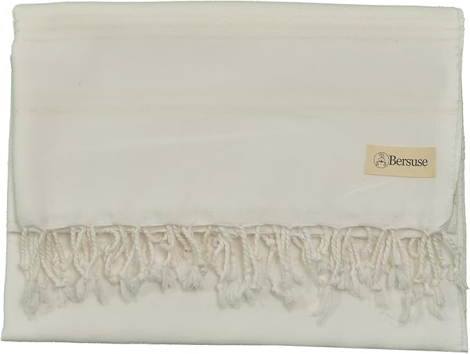 Bersuse Towels Anatolia XL Beach Blanket Throw Blanket Turkish Towel 100% Cotton Extra-Large Quick-Dry Lightweight Premium Peshtemal Towel - 61x82 Inches, White