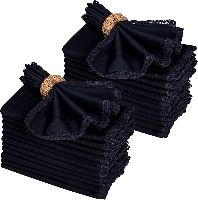 Ramanta Home Linen Flax Cloth Napkins Set of 24 Black, 18x18 Inch | Easter Premium Cotton Linen Flax Lace Soft & Durable | Washable Ideal for Spring Basket Décor, Wedding, Party, Kitchen, Everyday Use