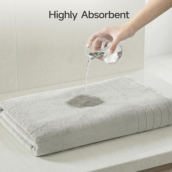 REDKISS 2 Pack 100% Cotton Thick Extra Large Bath Towels 35 X 70 Inches, Quick Dry, Ultra Soft & Highly Absorbent Light Gray Bathroom Towel Sets for Bathroom, Gym, Spa, Pool & Hotel