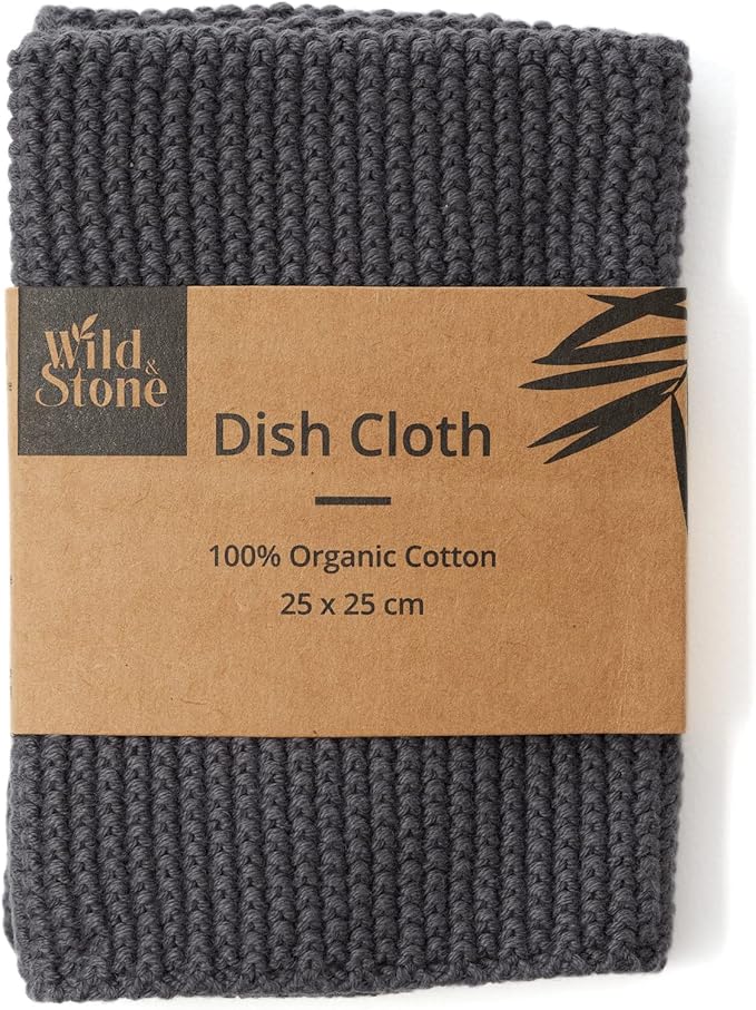 Wild & Stone | Organic Cotton Dish Cloth | Eco-Friendly Kitchen Cloth | Biodegradable & Compostable Cleaning Cloth | Slate Grey
