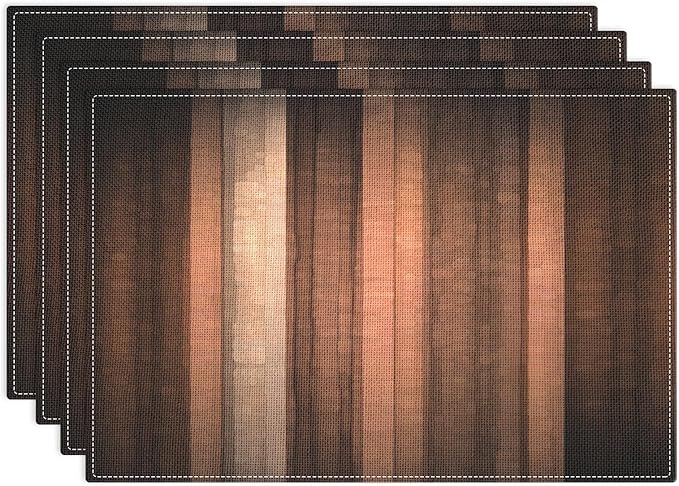 Emvency Farmhouse Placemats Set of 4, Vintage Brown Rust Tan Striped Art Painting 12x18 Inch Bronze Copper Peach Table Mats for Outdoor Home Party Kitchen Dining Decoration