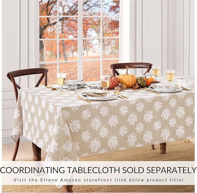 Elrene Home Fashions Falling Leaves Jacquard Cotton Dinner Napkins, Set of 8, 17"x17", Taupe