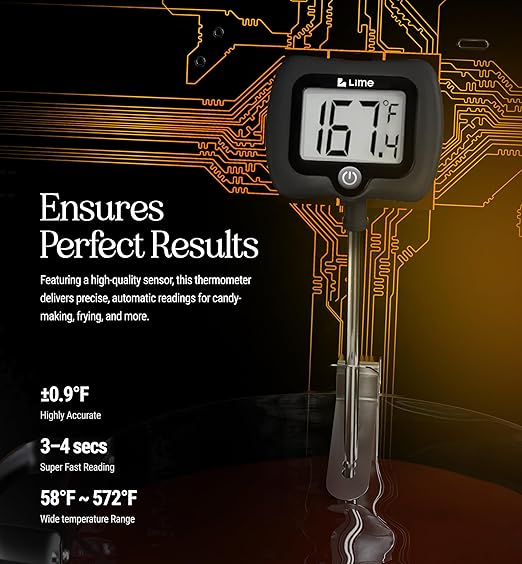 Digital Candy Thermometer with Pot Clip, 10" Long Stainless Steel Probe, Instant Read Kitchen Thermometer for Cooking, Baking, and Candy Making (Dark Gray)